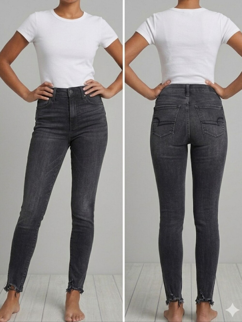 American Eagle Gray Wash High Rise Jeggings Size 2 Distressed Hem Y2K